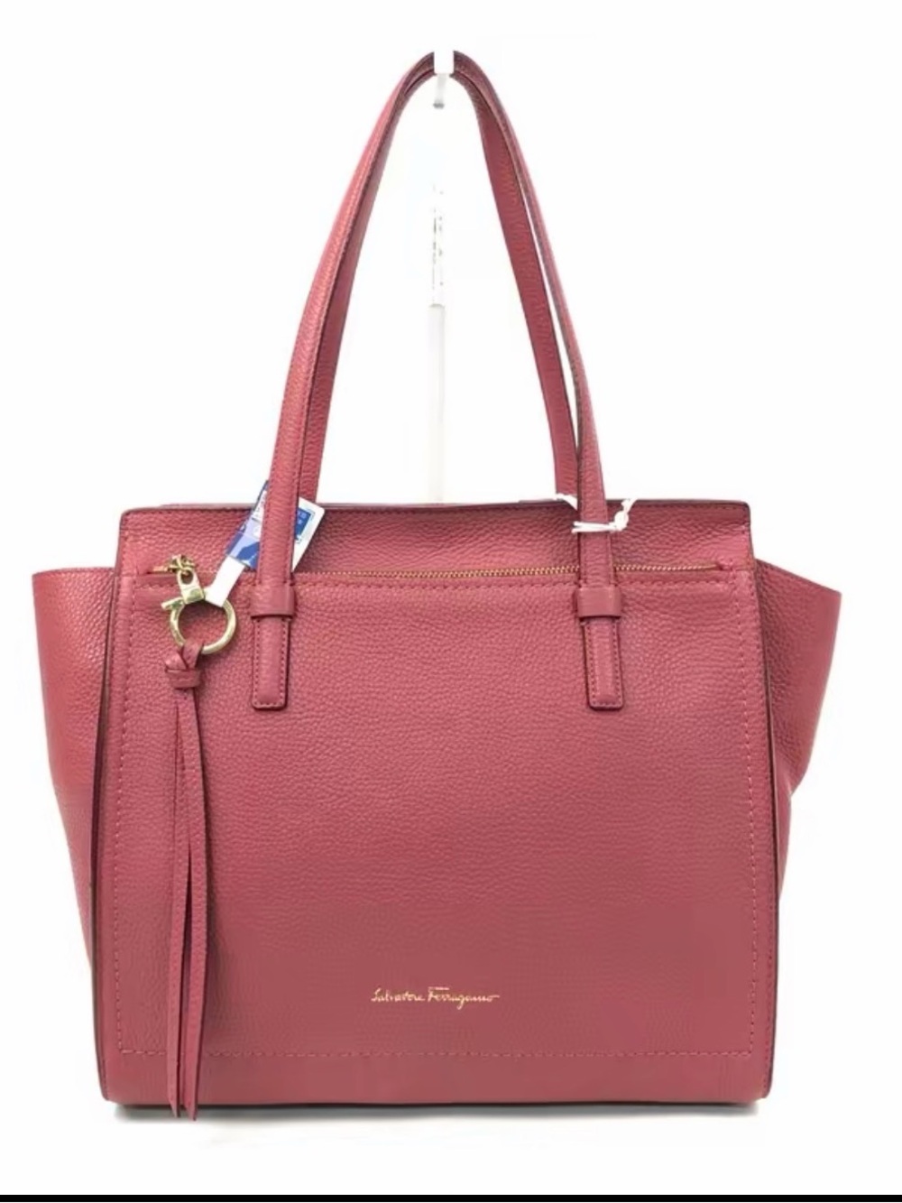 Salvatore Ferragamo Amy bag Rose-Red Pebbled Leather Tote with Tassel